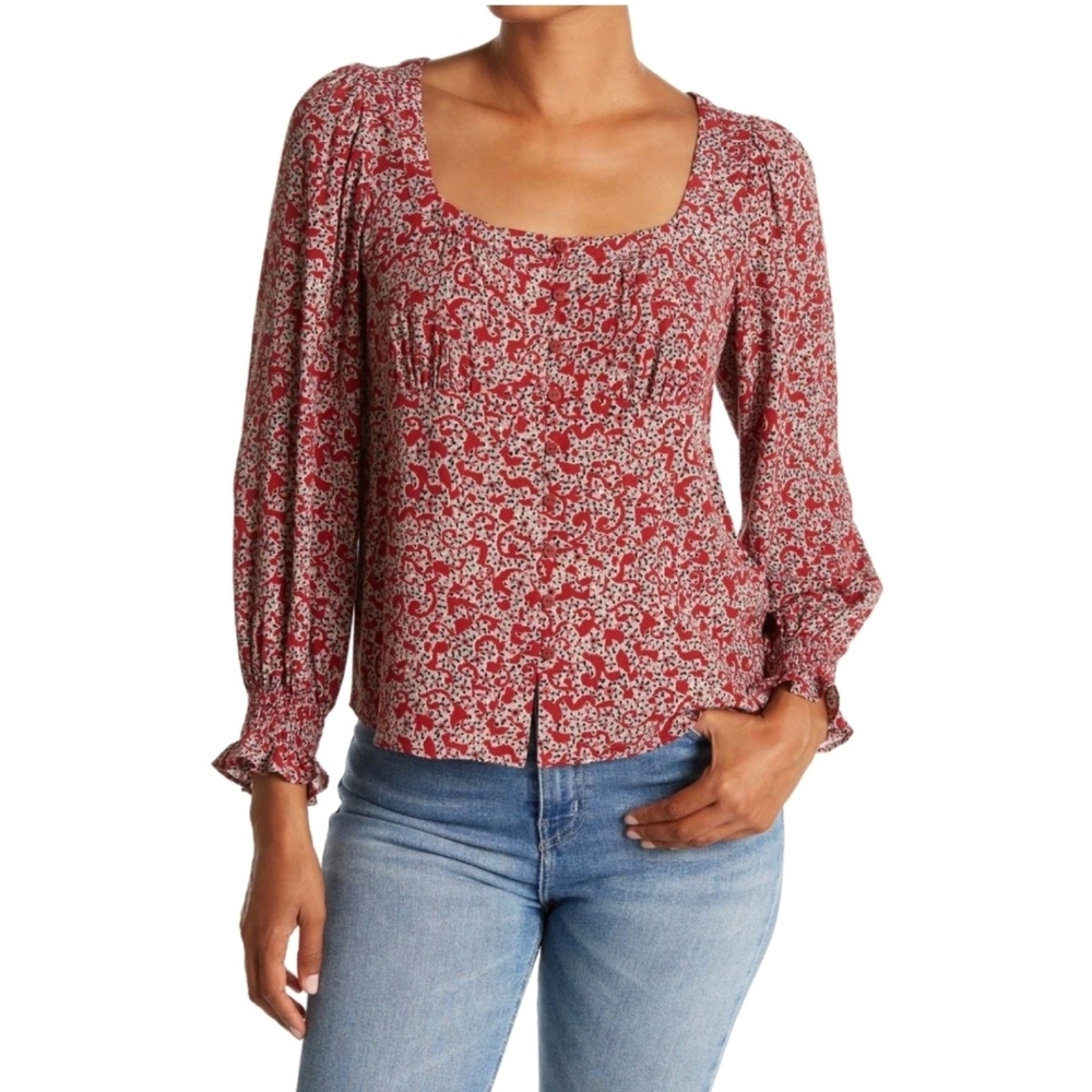 Ba&sh Cernia Floral Printed Boho Blouse Top Small Coquette Garden Girl Prarie